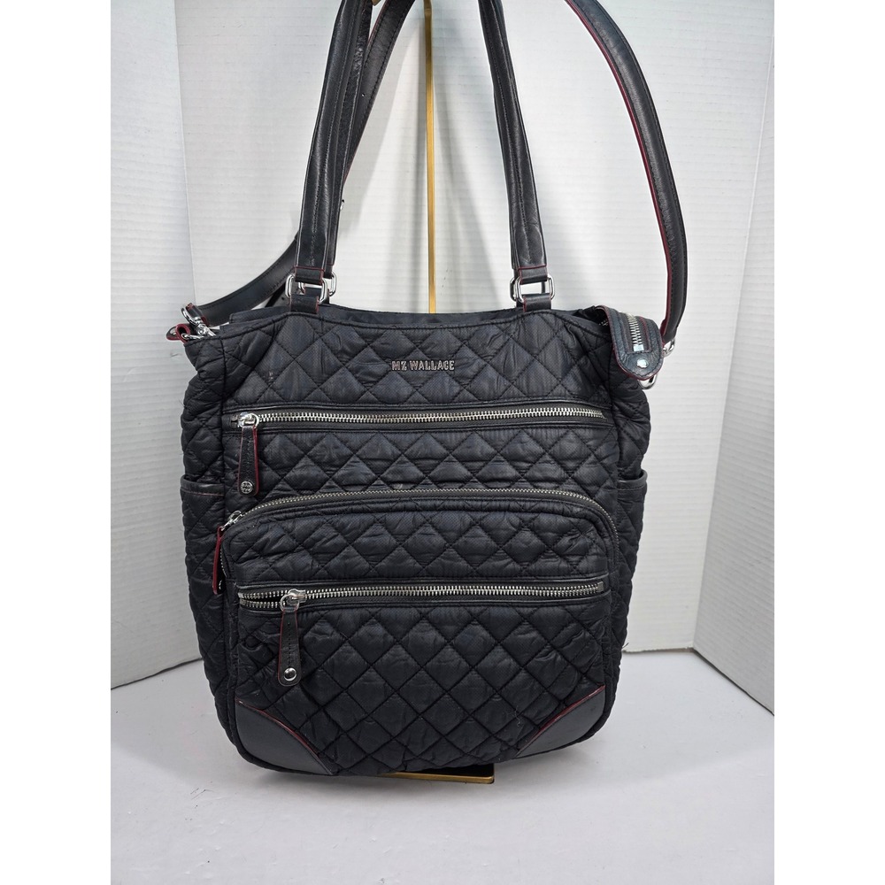 MZ Wallace Crosby Black Quilted‎ Nylon Tote, Shoulder Bag Convertible Crossbody
